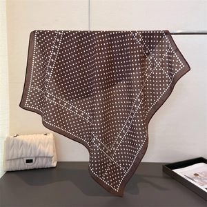 Minimalist dark brown square scarf with white polka dot patterns and retro cross stitching