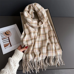 Écharpe À Carreaux Classique À Franges Imitation Cachemire Châle Chaud Hiver Doux Navette Pour Hommes Femmes