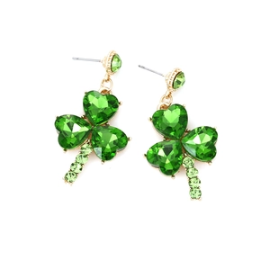 Sparkling green heart-shaped clover drop earrings with elegant gold-plated finish