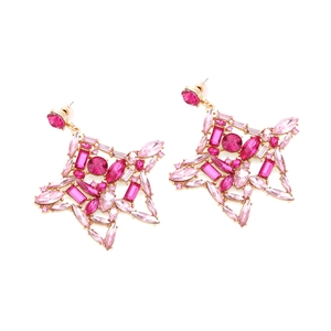 Luxuriöse rosa Sternohrringe mit bunten Kristallen und vergoldetem Legierungsdesign