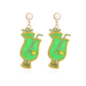 Creative Cocktail Cup Dangle Earrings With Alloy Rhinestone Enamel And Faux Artificial Pearl Fashion Jewelry Gift For Women