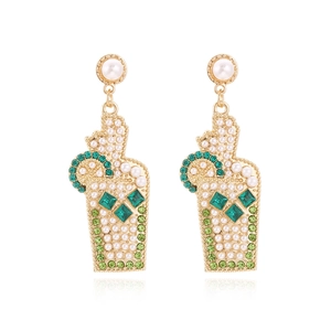 Cocktail Glass Beverage Cup Dangle Earrings With Alloy Imitation Artificial Pearl And Rhinestones Sweet Personality Jewelry For Women