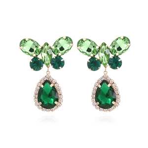 Butterfly Dangle Earrings Green Pear Cut Crystal Rhinestone Vintage Gold Plated Jewelry For Women Exaggerated Luxury