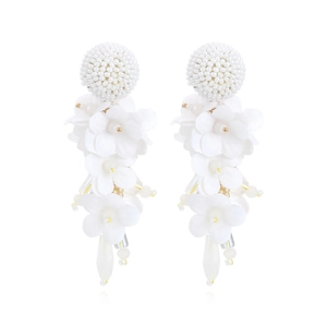 Flower Tassel Drop Earrings Handmade Seed Beaded Fabric Petal Resin Bohemian Long Dangle Fashion For Women Jewelry