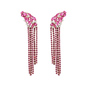 Boucles d'oreilles pendantes fuchsia à pampilles en strass et design aile florale