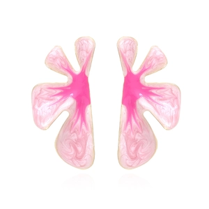 Large Abstract Floral Drop Earrings With Gradient Enamel Pink Blue Marble Texture Metal Alloy For Women Fashion