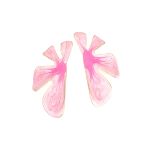 Elegant gradient pink floral earrings with gold trim and fluid marble texture design
