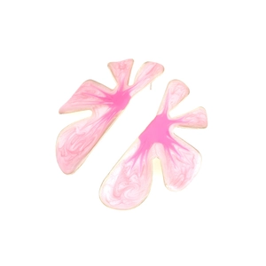 Detailed close-up of pink gradient enamel flower earrings with polished gold edges