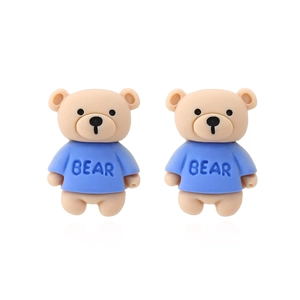 Boucles D'oreilles Puces Ours Dessin Animé Résine Chemise Bleue Lettre Bijoux Animaux 3D Pour Femmes Filles Kawaii
