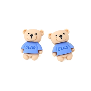 Boucles d'oreilles ours bleu en résine avec gravure BEAR pour femmes