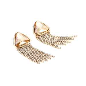 Vintage long tassel earrings with champagne crystal triangles and sparkling rhinestones