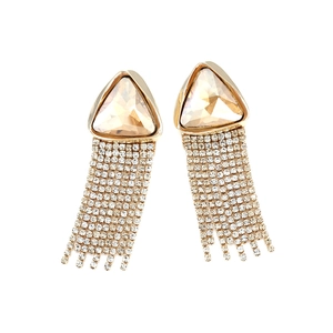Long tassel earrings with champagne crystal triangles and sparkling rhinestones