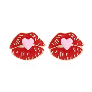 Boucles D'oreilles Puces Lèvres Cœur Alliage Émail Goutte D'huile Bijoux Mode Sexy Pour Femmes Filles Polyvalent