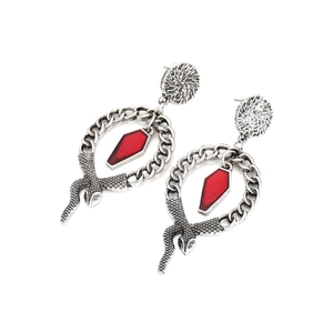Boucles d'oreilles créoles gothiques serpent avec pendentifs cercueil rouge foncé