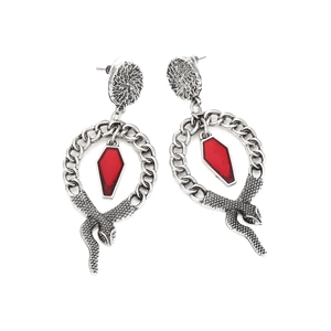 Boucles d'oreilles serpent gothiques avec pendentif cercueil rouge et anneau argenté