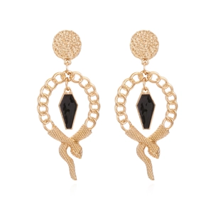 Boucles d'oreilles serpent gothiques dorées avec pendentif cercueil noir et anneaux