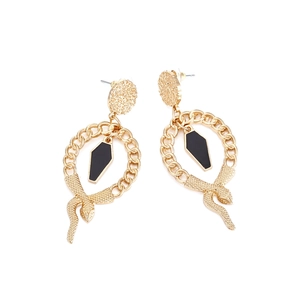 Boucles d'oreilles gothiques dorées avec pendentif hexagone noir et motif de serpent