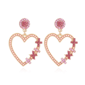 Boucles Oreilles Pendantes Coeur Alliage Strass Perles Doux Romantique Accessoires Mode Femmes Filles