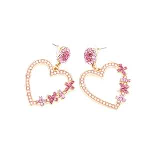 Boucles d'oreilles cœur dorées avec perles roses et détails en strass étincelants
