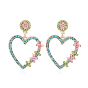 Boucles d'oreilles cœur élégantes avec strass colorés et plaquage en alliage d'or