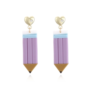 Creative Pencil Dangle Earrings Zinc Alloy Polymer Clay With Rhinestone Heart Stud Cute School Style Jewelry For Women
