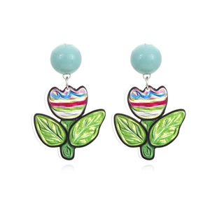 Boucles D'oreilles Pendantes En Acrylique Fleurs Colorées Pour Femmes Tulipe Peinte À La Main Bijoux Style Mignon