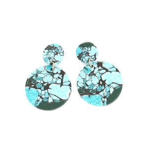 Boucles d'oreilles rondes géométriques rétro avec motif marbre vert style vintage