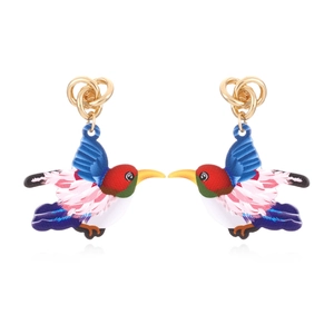 Boucles D'oreilles Pendantes Oiseau Imprimé Coloré Acrylique Alliage De Zinc Colibri Volant Vif Bijoux Mode Boho Femmes