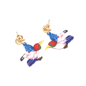 Boucles d'oreilles oiseaux en acrylique coloré avec ailes peintes et crochets dorés