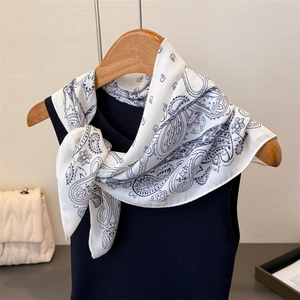 French Retro Paisley Print Square Scarf Polyester Satin Neck Head Kerchief For Women Vintage Bohemian Style Accessories