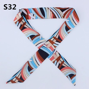 Detail of floral pattern satin skinny scarf for handbag handle decoration