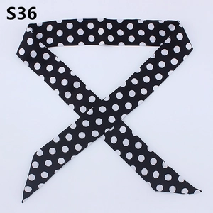 Polka dot skinny silk scarf for handbag handles and neck decoration in black and white