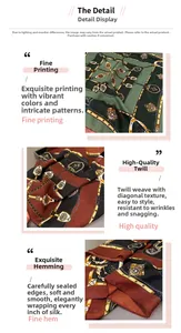 Détail du tissage à chevrons et bords roulés fins sur un foulard imprimé vert et brun