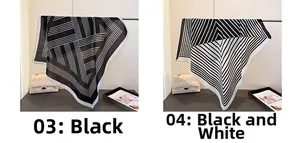 Détails de foulards en soie noir et blanc avec des motifs géométriques à chevrons