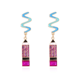 Boucles D'oreilles Pendantes En Forme De Crayon En Alliage De Zinc Émail Bijoux Créatifs Strass Colorés Pour Femmes