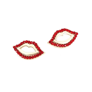 Boucles d'oreilles lèvres en cristal rouge avec placage or et strass brillants pour femmes