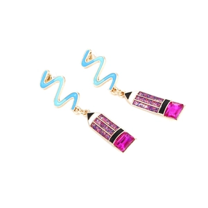 Boucles d'oreilles crayon fantaisie avec paillettes violettes et gemme rose magenta