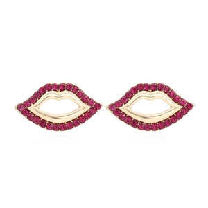 Boucles d'oreilles chic en forme de lèvres rouges avec strass et base dorée