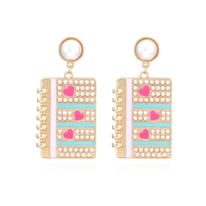 Kreative Mini Notizbuch Form Hängeohrringe Legierung Imitation Künstliche Perle Emaille Herz Muster Süßer Schmuck Für Frauen