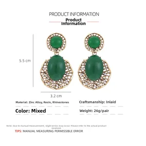 Specifiche delle dimensioni per orecchini vintage in resina verde smeraldo e lega di zinco