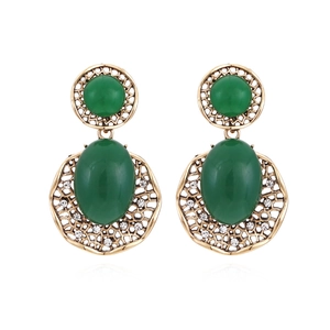 Orecchini Pendenti In Resina Verde Smeraldo Vintage Con Filigrana In Lega Cava Dorata E Strass Per Donne