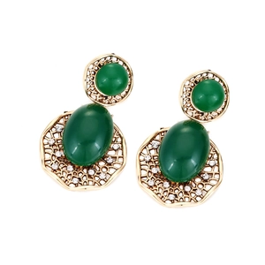 Orecchini vintage in stile palazzo con gemme verde smeraldo e piccoli strass brillanti