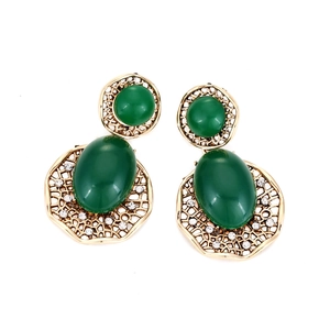 Orecchini vintage in oro con pietre verde smeraldo e strass bianchi scintillanti