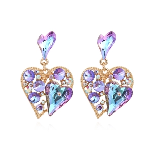 Boucles D'oreilles Pendantes Coeur Cristal Violet Strass Colorés Alliage Or Bijoux Pour Femmes Mode Luxe