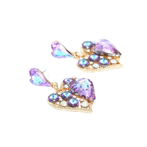 Boucles d'oreilles cœur en or de luxe avec cristaux violets et bleus pendants