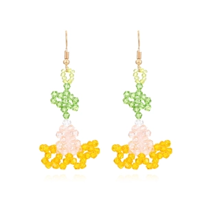Boucles D'oreilles Pendantes Fleurs En Cristal Perlées À La Main Bohème Tissé Bijoux Pour Femmes