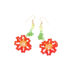 Boucles d'oreilles fleurs faites main avec cristaux rouges et jaunes, style bohème