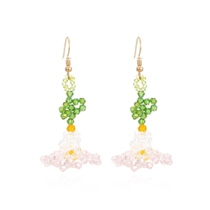 Boucles d'oreilles fleurs en perles faites main avec pétales en cristal coloré