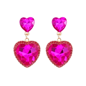 Orecchini pendenti a cuore in cristallo di lusso con strass rosa scintillanti in oro