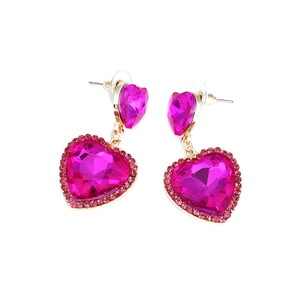 Orecchini a cuore in cristallo rosso rosa di lusso con strass e montatura dorata